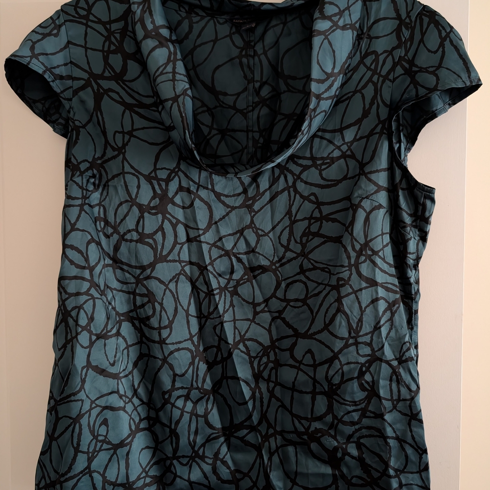 Banana Republic Teal and Black Patterned Blouse